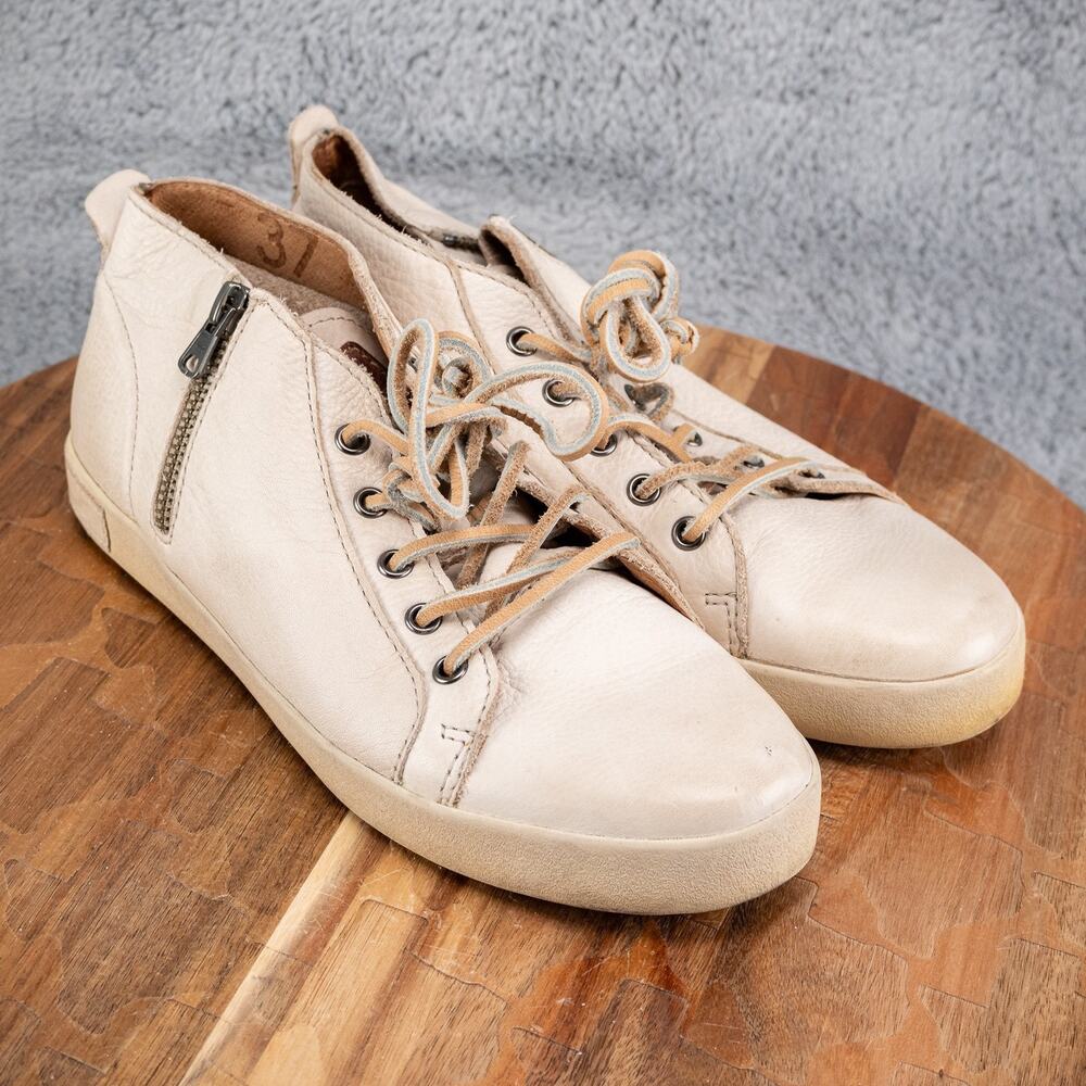 Blackstone‎ Womens JL24 Sneaker Size 37 7 Taupe Tumbled Leather Edgy Zip Shoe